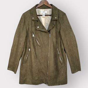 Magaschoni Full Zip Jacket Women L‎ Green Lined Long Sleeve Zip Pockets U36